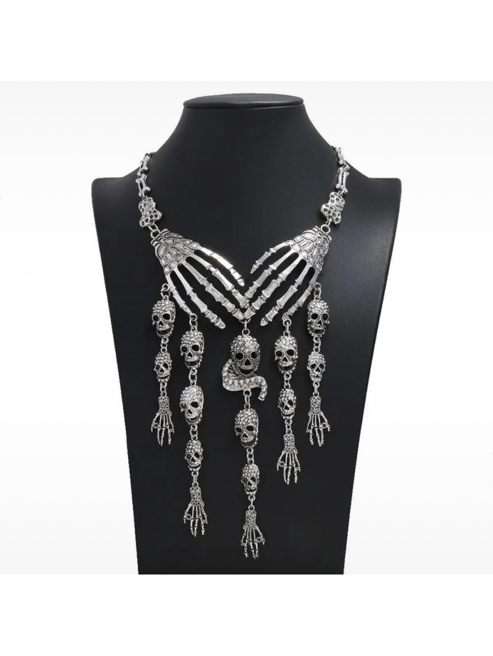 Gothic Skeleton Hands Choker Statement Necklace – Punk Skull Necklace 17"-20"